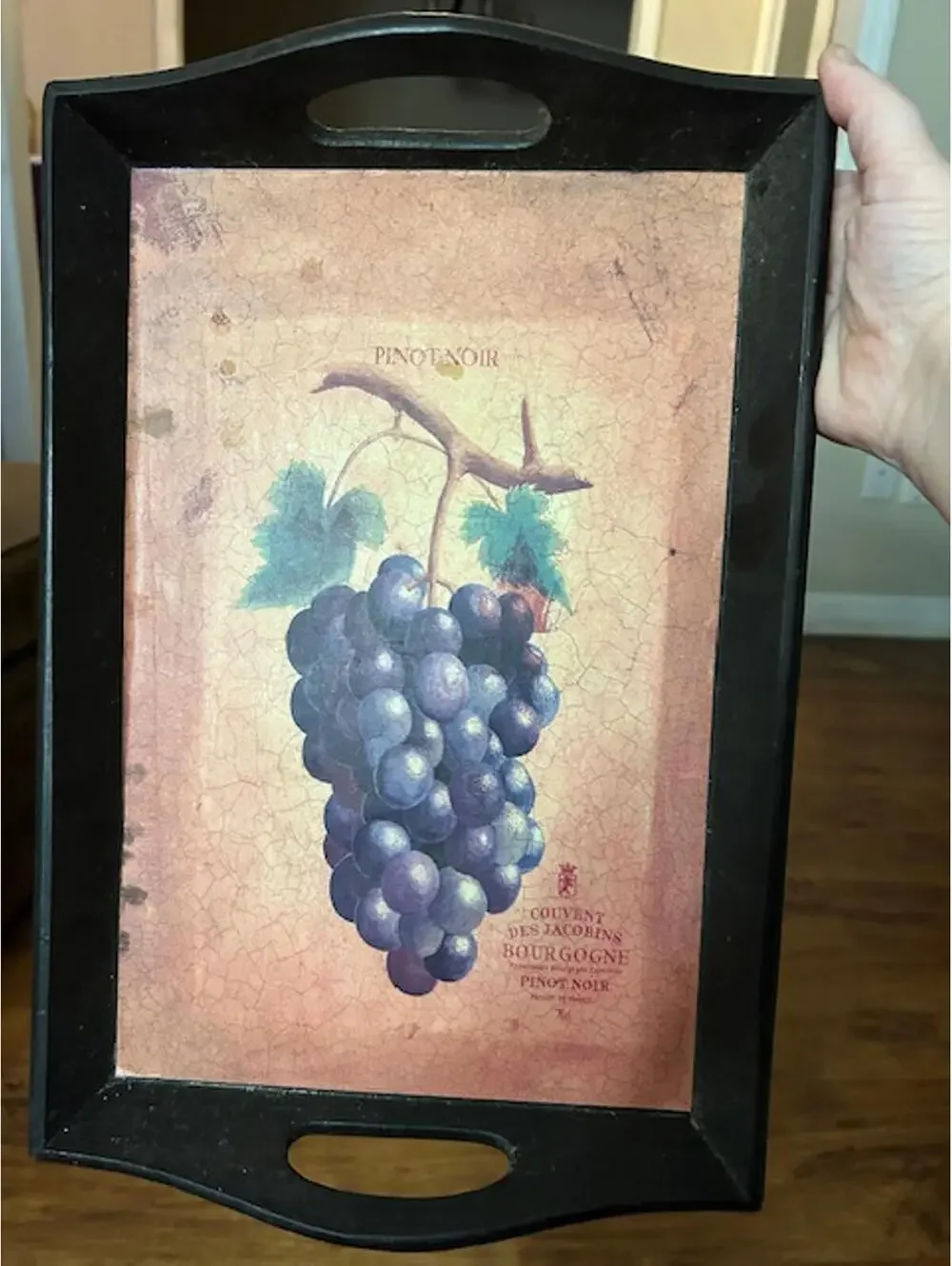 Vintage Greenbrier International Wooden Serving Tray with Grape Design